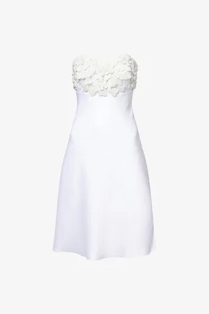 GENNY Womens Bandeau Floral-Embroidery Satin Mini Dress