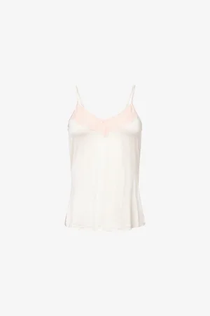 Hanro Womens Lace-Embroidery V-Neck Stretch-Woven Top