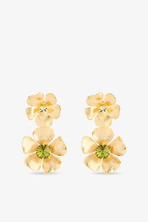 LELET NY Womens Eden Floral 14ct Yellow Gold Plated-Brass and Swarvoski Crystal Drop Earrings