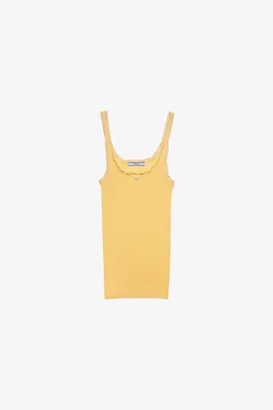 Prada Womens Logo-Plaque Ribbed Cotton Tank Top
