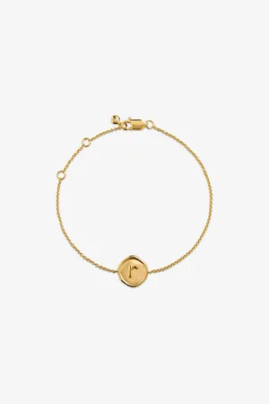 Monica Vinader Womens Initial R Stamp 18ct Yellow Vermeil Bracelet