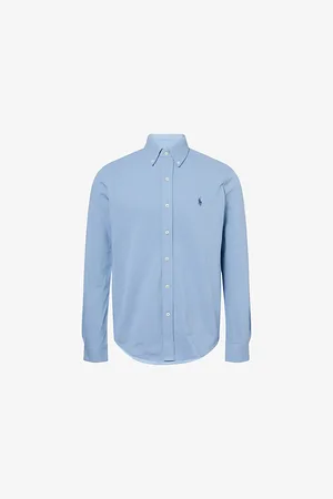 Ralph Lauren Mens Button-Down Curved-Hem Cotton-Piqué Shirt