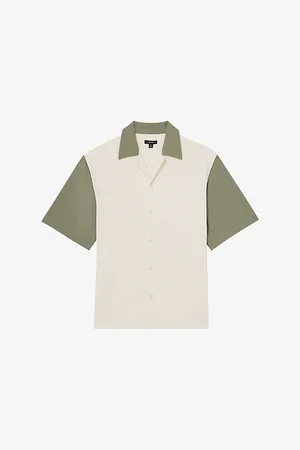 Reiss Mens Colour-Block Cuban-Collar Stretch-Knit Shirt