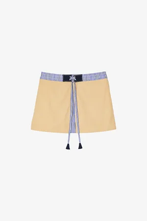 Sandro Womens Dual-Material Elasticated-Waist Cotton Mini Skirt