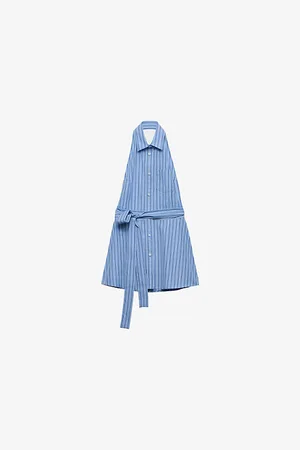 Prada Womens Sleeveless Striped Cotton-Poplin Mini Shirt Dress