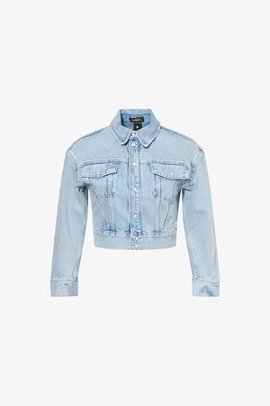 WARDROBE.NYC Womens Cropped Pointed-Collar Denim Jacket