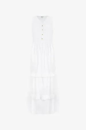 Ro&Zo Womens V-Neck Tiered-Hem Cotton Maxi Dress