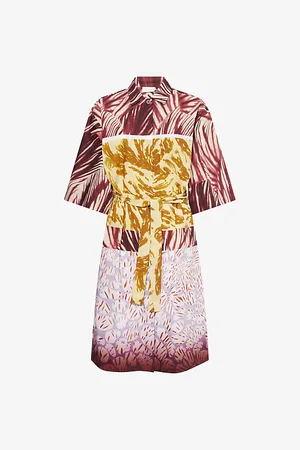 DRIES VAN NOTEN Womens Abstract-Print Belted Cotton-Poplin Midi Dress