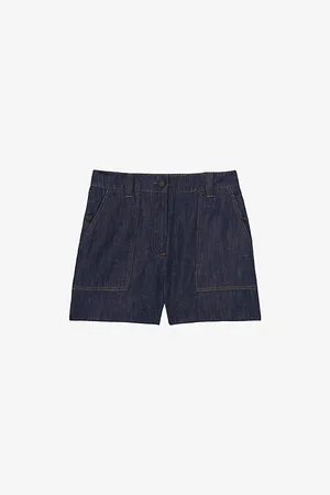 Reiss Womens Ashby Contrast-Stitch Mid-Rise Linen Shorts