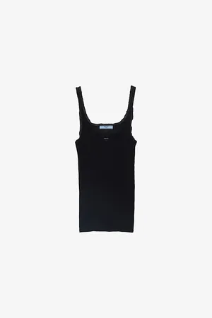 Prada Womens Logo-Plaque Ribbed Cotton Tank Top