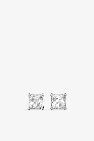 Swarovski Womens Attract Square Rhodium-Plated and Crystal Stud Earrings