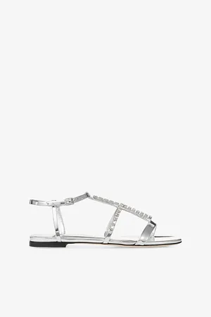 Jimmy Choo Womens Gwyn Crystal-Embellished Flat Leather Sandals