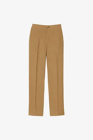 Sandro Mens Elasticated-Waist Straight-Leg Linen Trousers