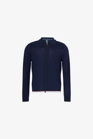 Paul Smith Mens Collared Textured-Panel Wool-Knit Cardigan