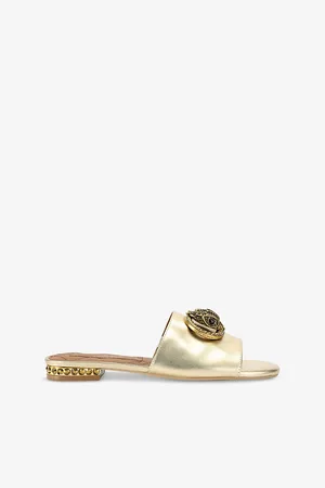 Kurt Geiger Womens Chelsea Metallic-Leather Flat Sandals