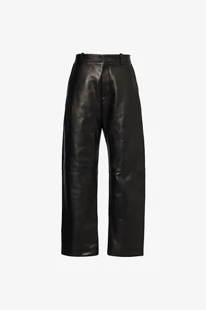 Bottega Veneta Womens Panelled Straight-Leg Leather Trousers