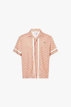 Lacoste Mens Monogram Short-Sleeves Cotton-Blend Shirt