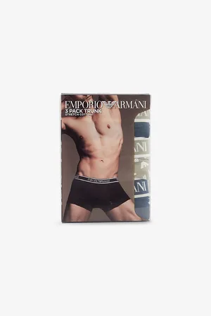 Emporio Armani Mens Branded Mid-Rise Pack Of Three Stretch-Cotton Trunks