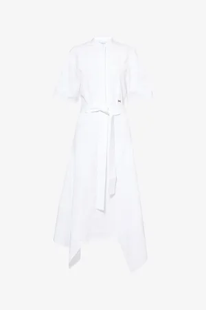 Stella McCartney Womens Logo-Embroidered Short-Sleeve Belted Cotton-Poplin Midi Dress