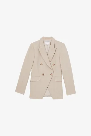 Reiss Womens Devon Peak-Lapel Double-Breasted Linen-Blend Blazer