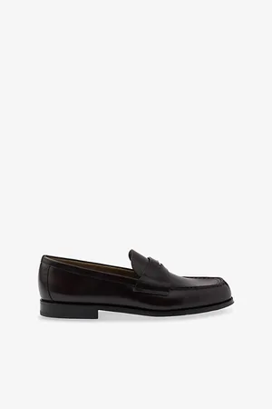 Prada Mens Logo-Badge Slip-On Leather Loafers