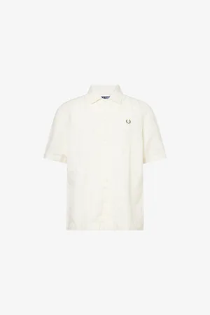 Fred Perry Mens Jacquard Short-Sleeves Linen and Cotton Shirt