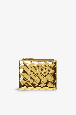 Bottega Veneta Womens Intrecciato Metallic-Leather Bifold Wallet