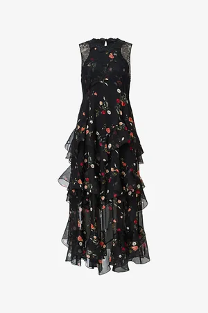AllSaints Womens Quinn Floral-Print Chiffon Maxi Dress