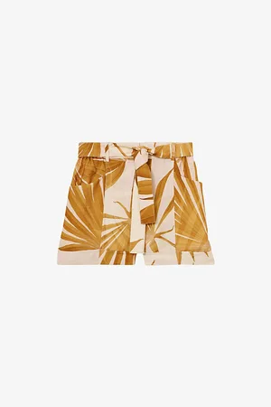Reiss Womens Avril Palm-Print Belted-Waist Woven Shorts
