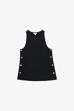 Reiss Womens Cosmo Round-Neck Side-Button Cotton-Blend Top
