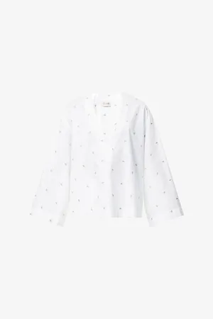The Attico Womens Monogram Plunge-V-Neck Cotton-Blend Blouse
