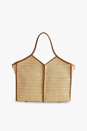 Hereu Womens Calella Squared Leather-Trim Raffia Tote Bag