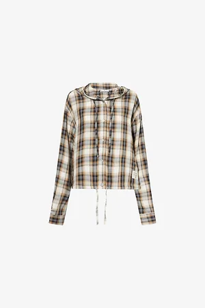 Acne Studios Womens Check-Print Hooded Woven Overshirt