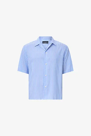 AllSaints Mens Arran Striped Short-Sleeve Woven Shirt