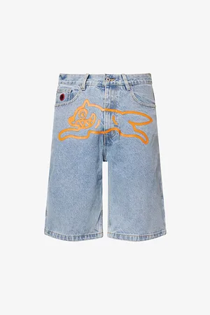 ICECREAM Mens Running Dog Regular-Fit Faded Denim Shorts