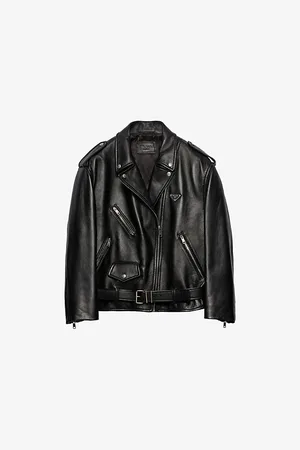 Prada Womens Logo-Plaque Leather Biker Jacket