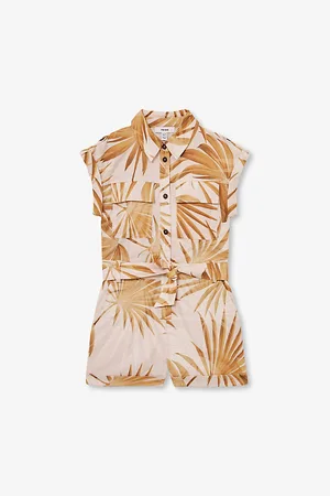 Reiss Zoey Palm-Print Cotton-Linen Woven Playsuit 4-9 Years