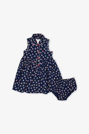 Ralph Lauren Baby Girl Anchor-Print Sleeveless Cotton Dress and Bloomer Set