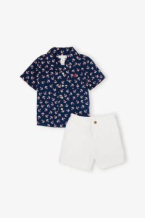 Ralph Lauren Baby Boy Anchor-Print Short-Sleeves Shirt and Shorts Cotton Set