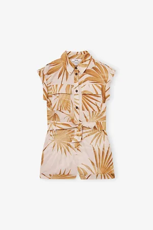 Reiss Zoey Palm-Print Cotton-Linen Woven Playsuit 9-13 Years