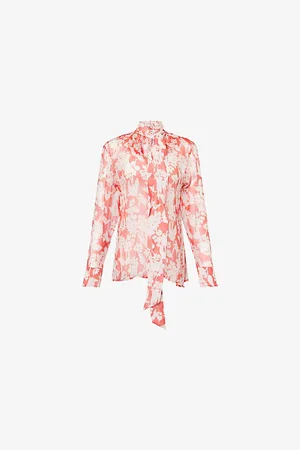 Victoria Beckham Womens Floral-Print Pleated Silk Blouse