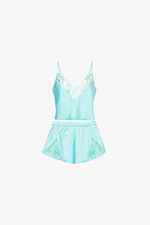 BlueBella Womens Leonora Luxury Lace-Trim Satin Pyjamas