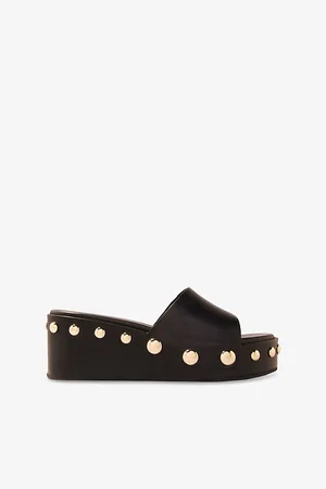 Maje Womens Studded Leather Wedge Mules