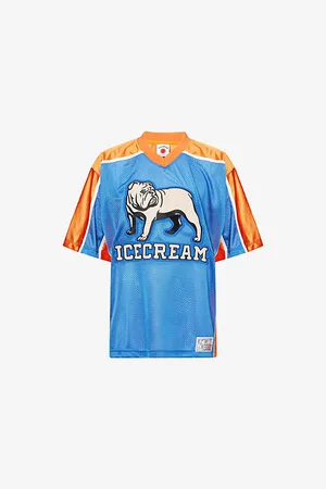ICECREAM Mens Bulldog Logo-Embroidery Football Jersey Top