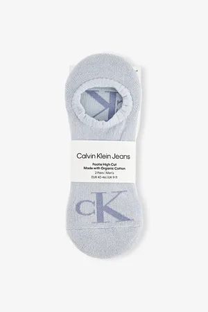 Calvin Klein Mens Footie High Cut Monogram Two-Pack Cotton-Blend Socks