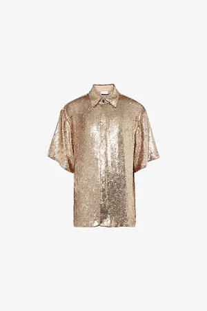 DRIES VAN NOTEN Mens Sequin-Embellished Short-Sleeves Woven Shirt