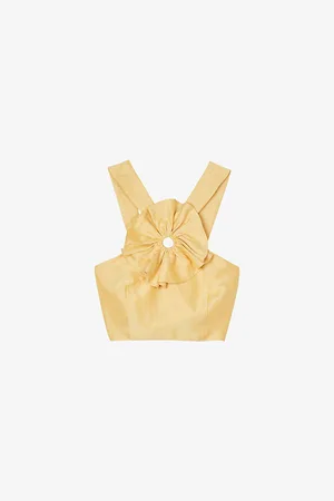 Sandro Womens Ruffle-Detail Sleeveless Linen-Blend Crop Top