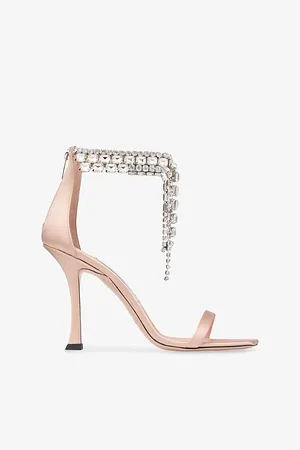 Jimmy Choo Womens Verity 100 Crystal-Embellished Satin Heeled Sandals