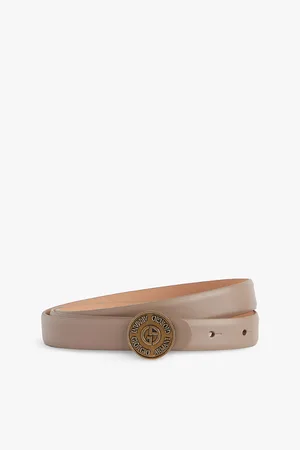 Giorgio Armani Womens Round-Buckle Slim Leather Belt