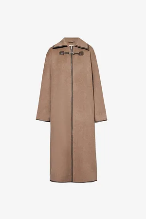 Totême Womens Double-Clasp Leather-Trim Wool Coat